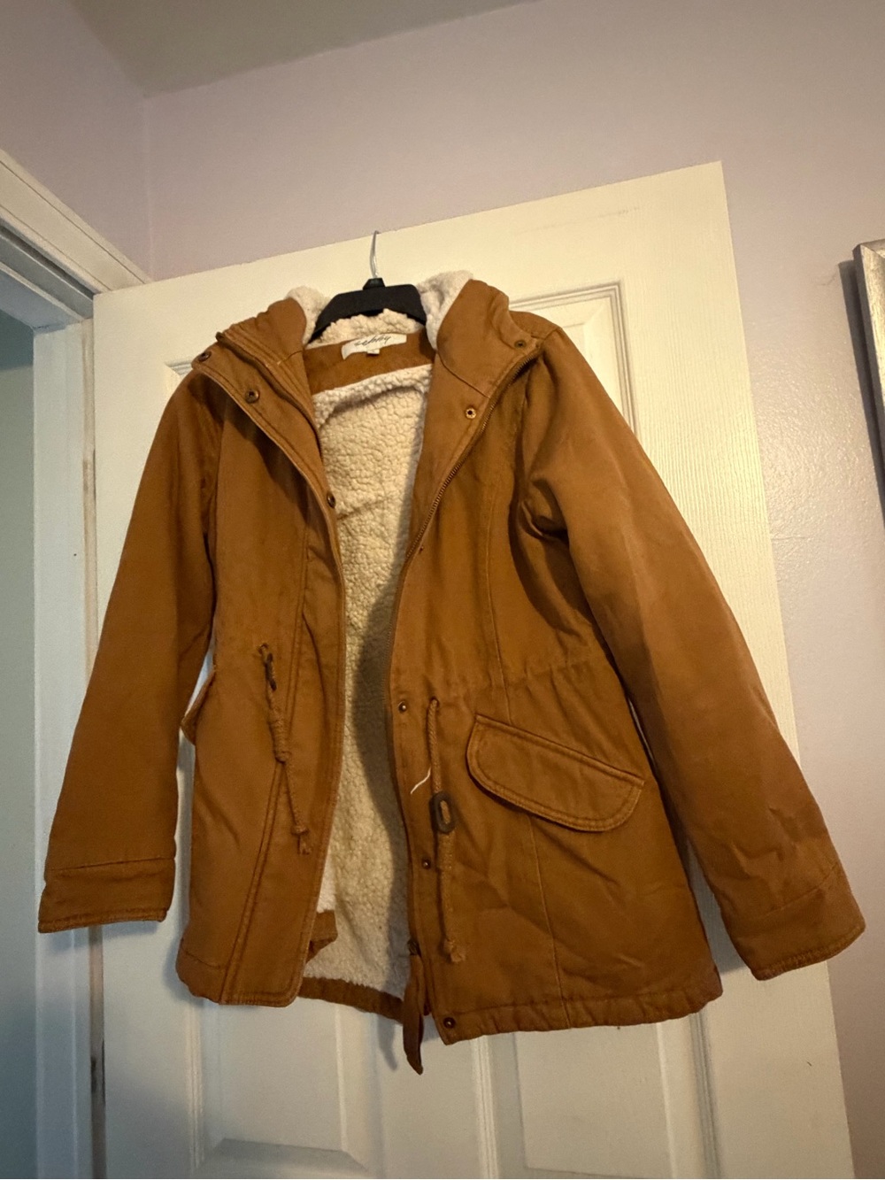 Sebby Tan Hooded Sherpa-Lined Utility Jacket